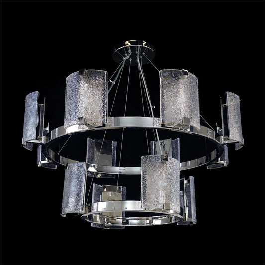 12-Light Two-Tier Nickel Glass Chandelier