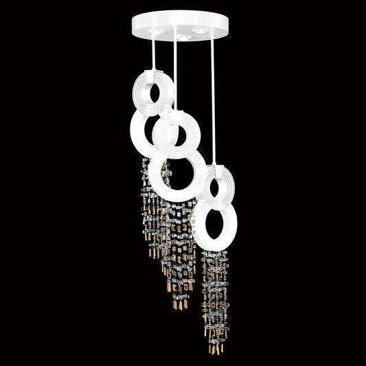 18-Inch Round Crystal Brass Pendant Light / White Gloss
