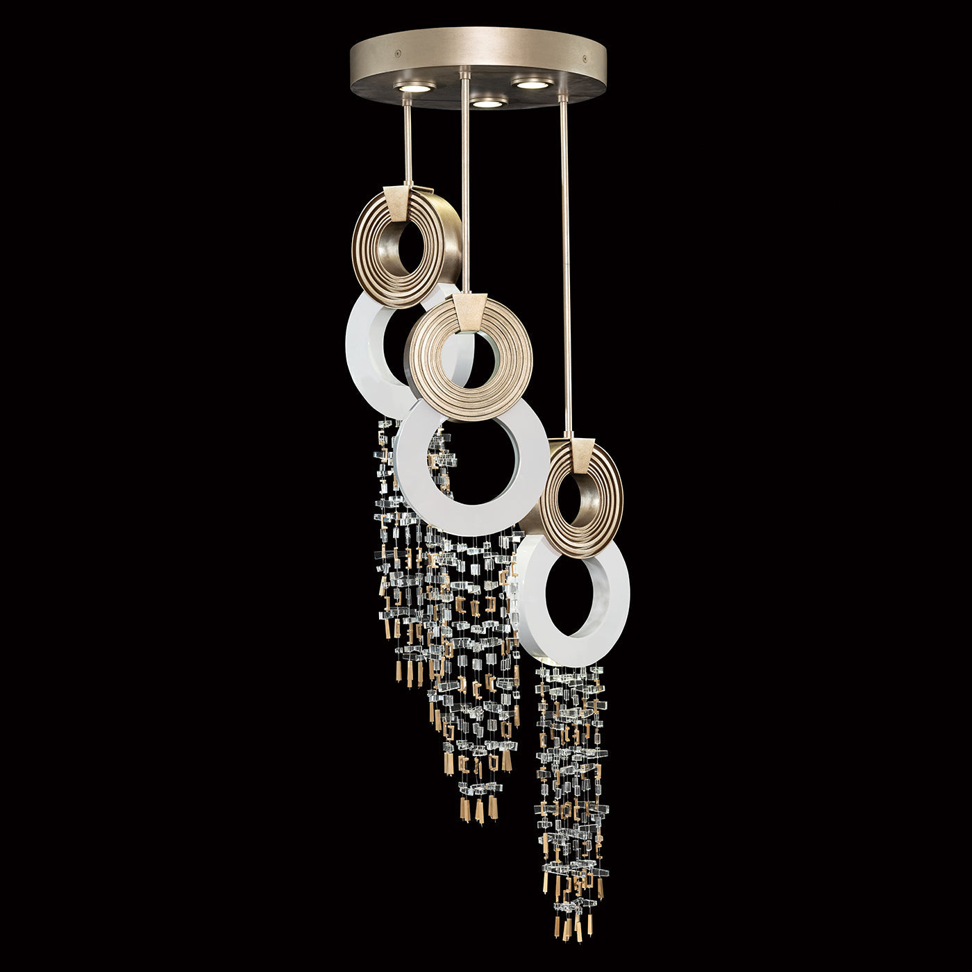 18-Inch Round Crystal Brass Pendant Light / Soft Gold Leaf/White Gloss