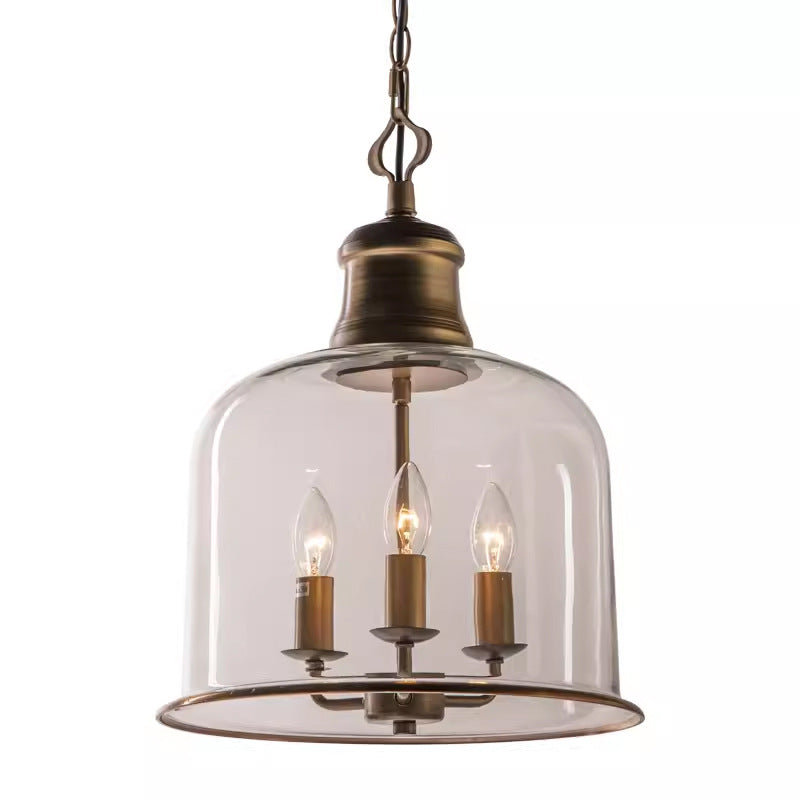 Retro Glass 1- or 3-Light Chandelier / Large Brushed Gold