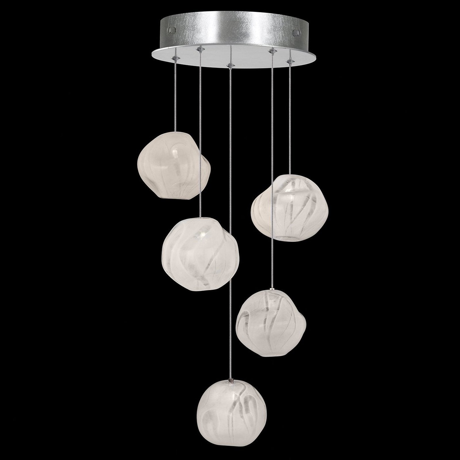 12-Inch Sculptural Handblown Glass Pendant Light / Silver / White
