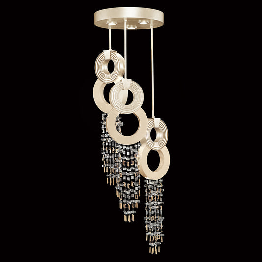 18-Inch Round Crystal Brass Pendant Light / Soft Gold Leaf
