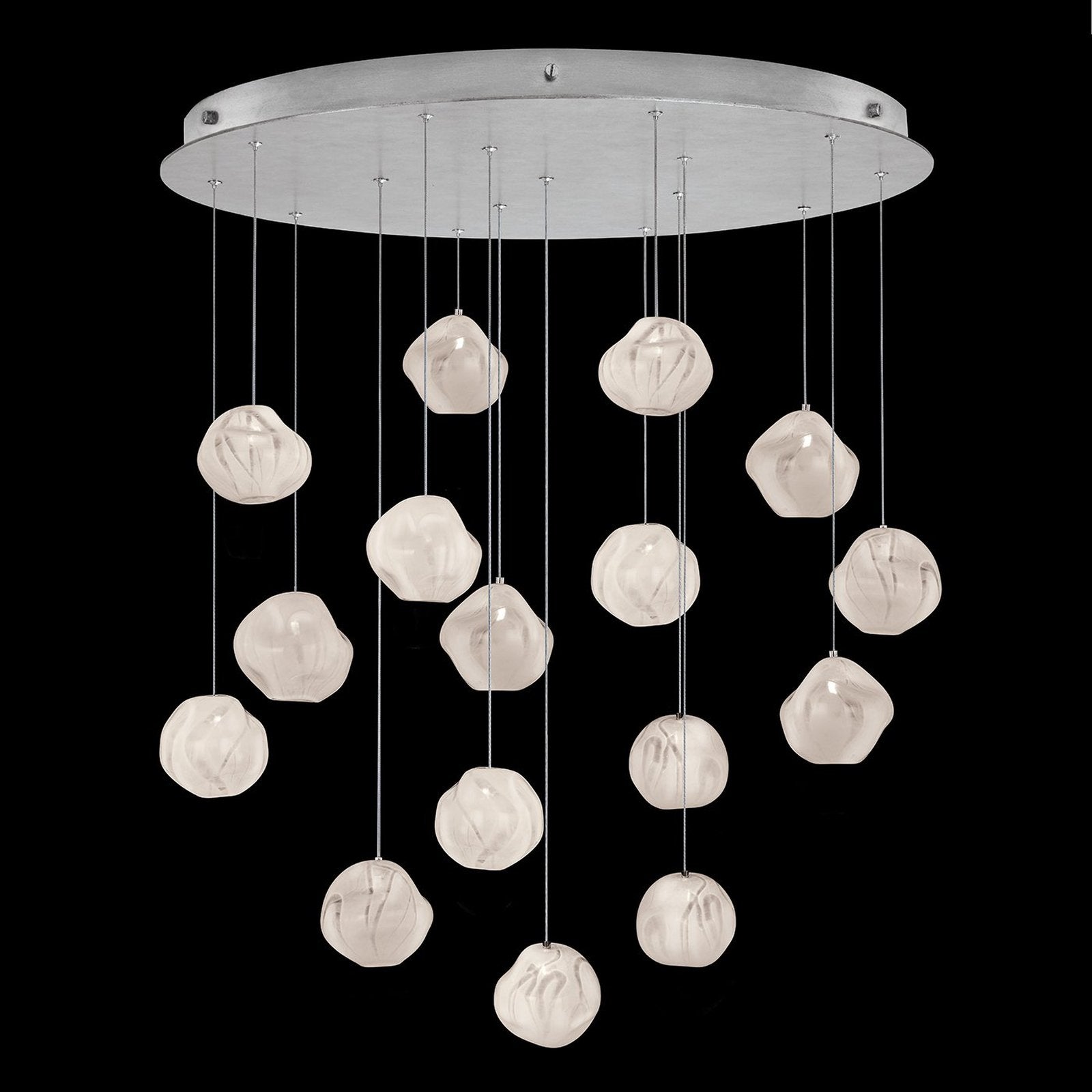 32-Inch Sculptural Handblown Glass Pendant Light / Silver / White