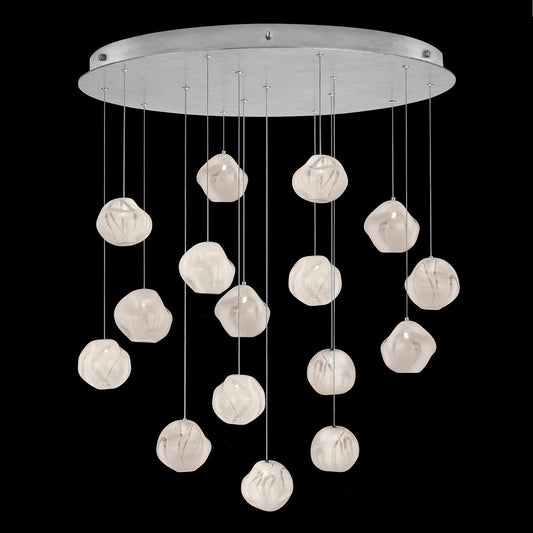 32-Inch Sculptural Handblown Glass Pendant Light / Silver / White