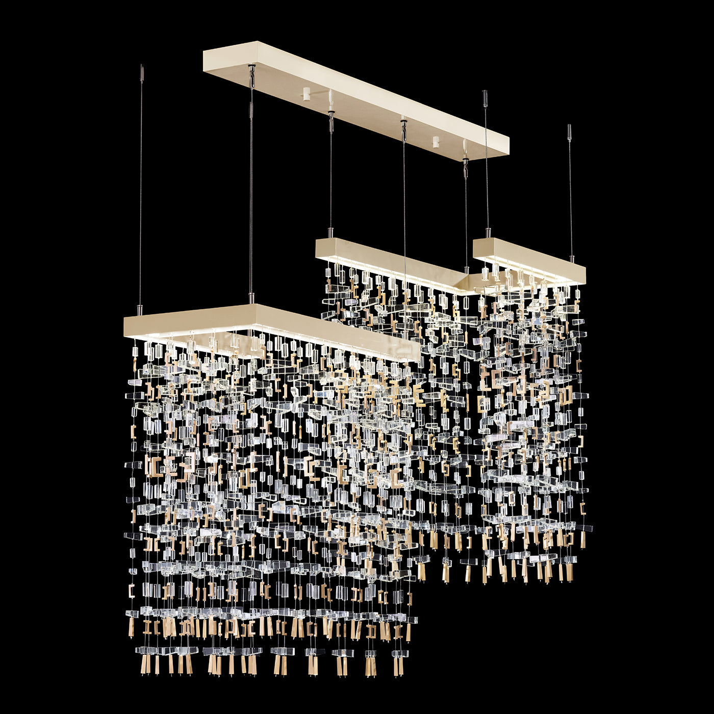 38-Inch Rectangular Crystal Brass Pendant Light / Soft Gold Leaf