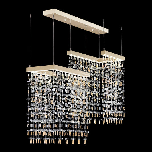 38-Inch Rectangular Crystal Brass Pendant Light / Soft Gold Leaf