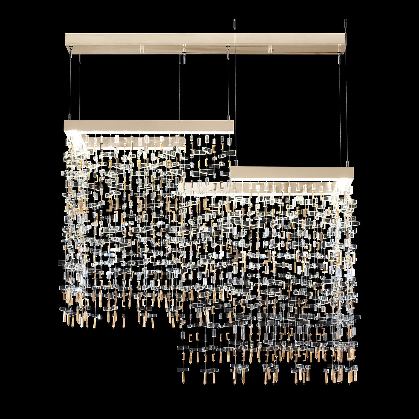 38-Inch Rectangular Crystal Brass Pendant Light / White Gloss