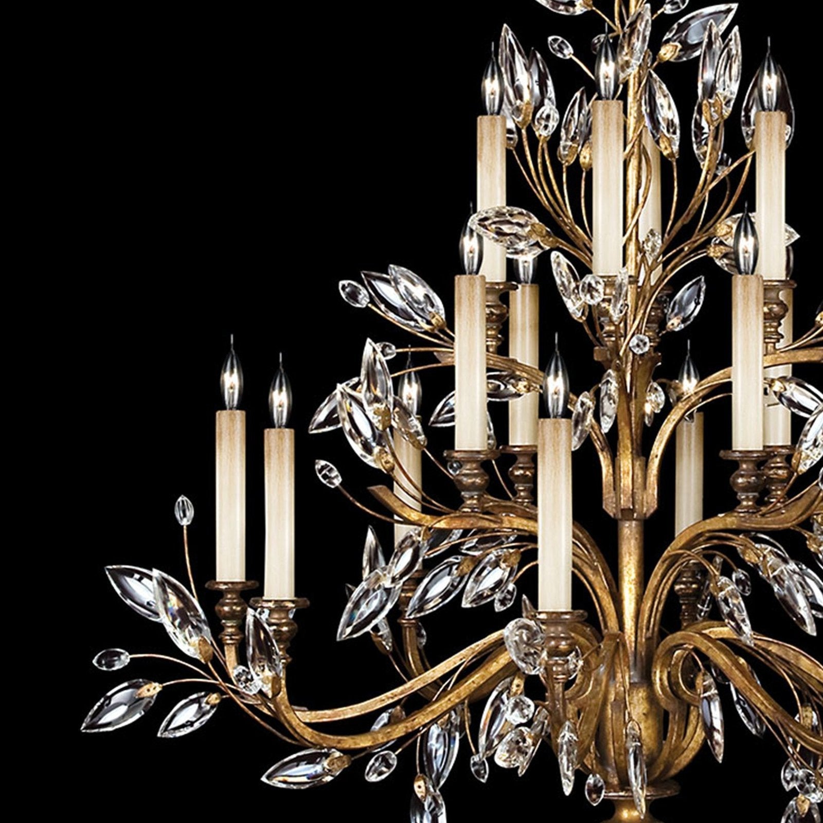 45-Inch Crystal Leaf Round Chandelier / Silver