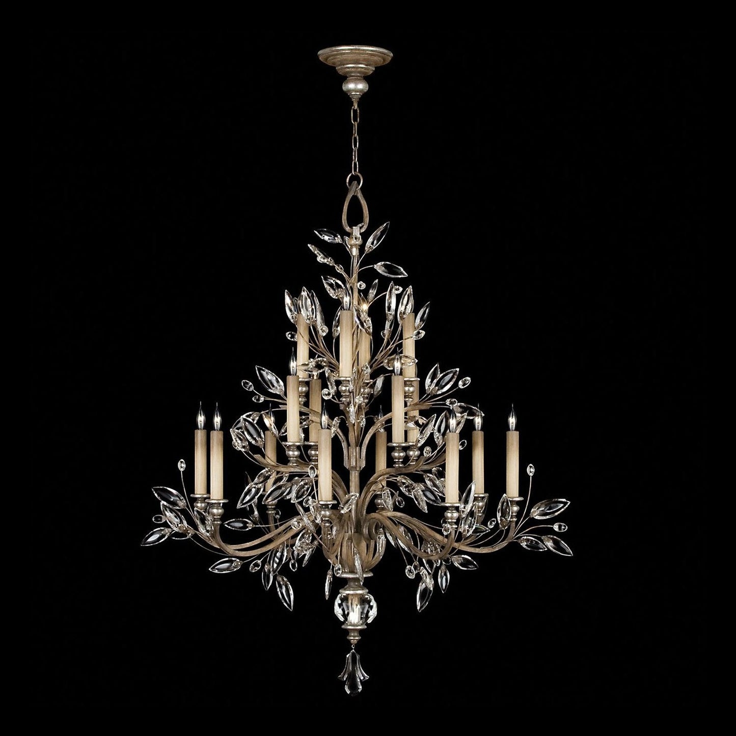 45-Inch Crystal Leaf Round Chandelier / Silver Leaf