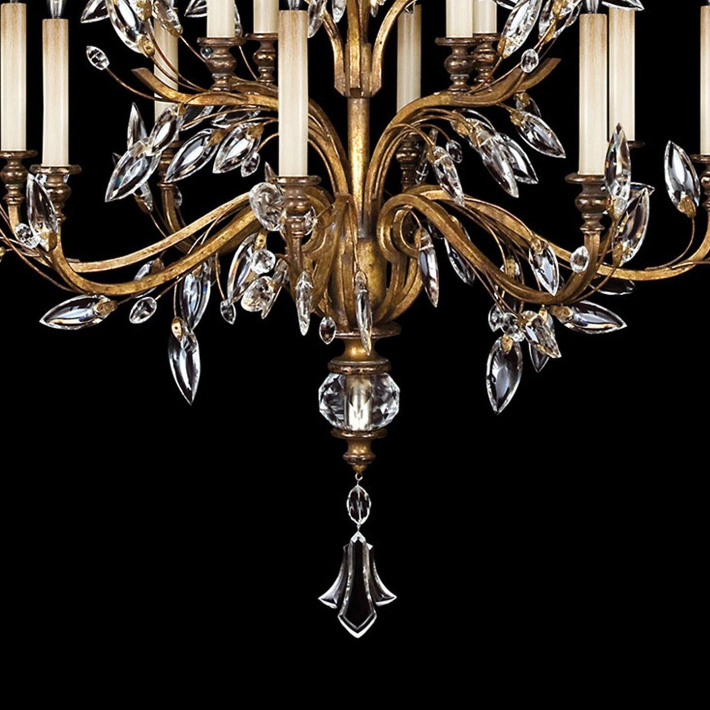 45-Inch Crystal Leaf Round Chandelier / Gold Leaf