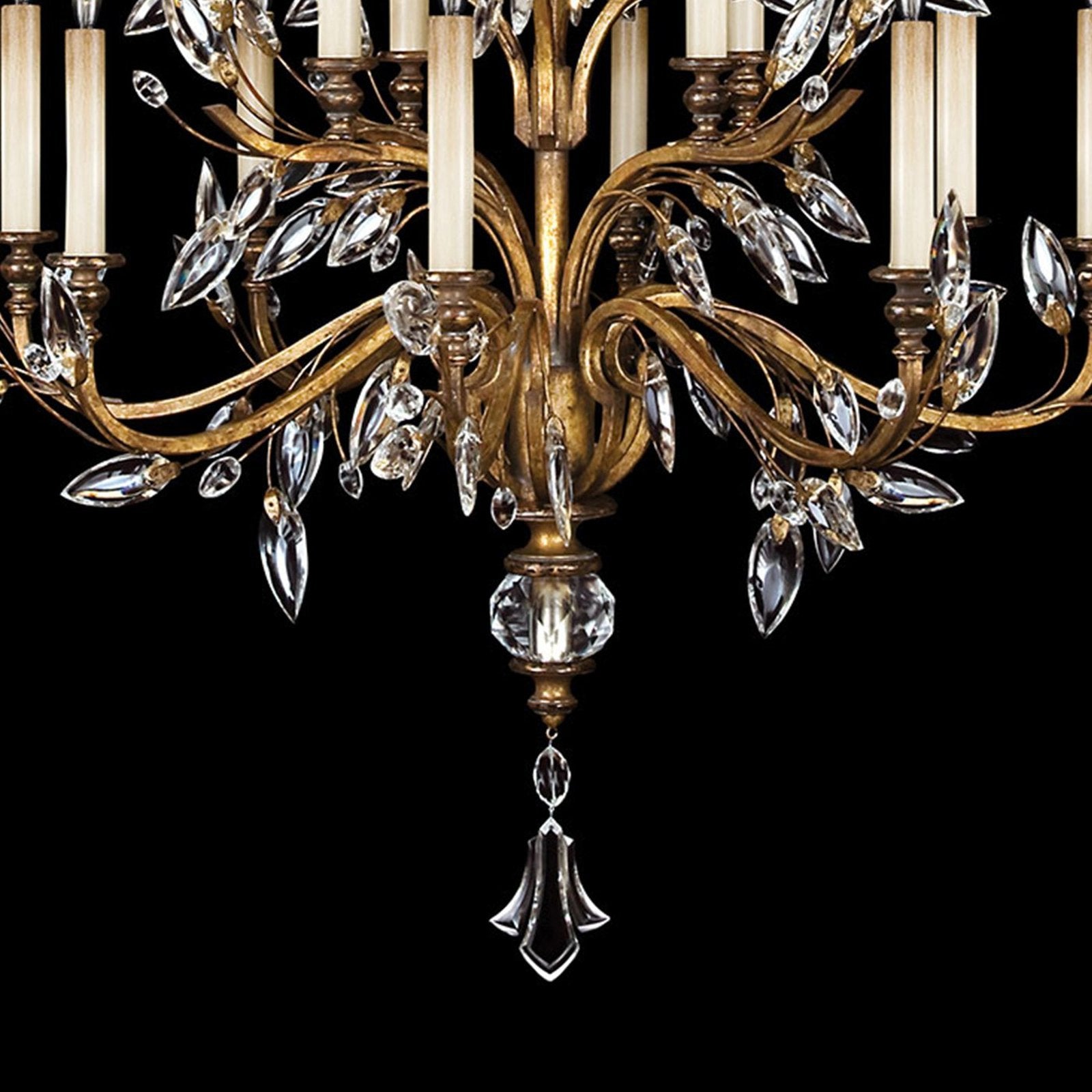 45-Inch Crystal Leaf Round Chandelier / Gold Leaf