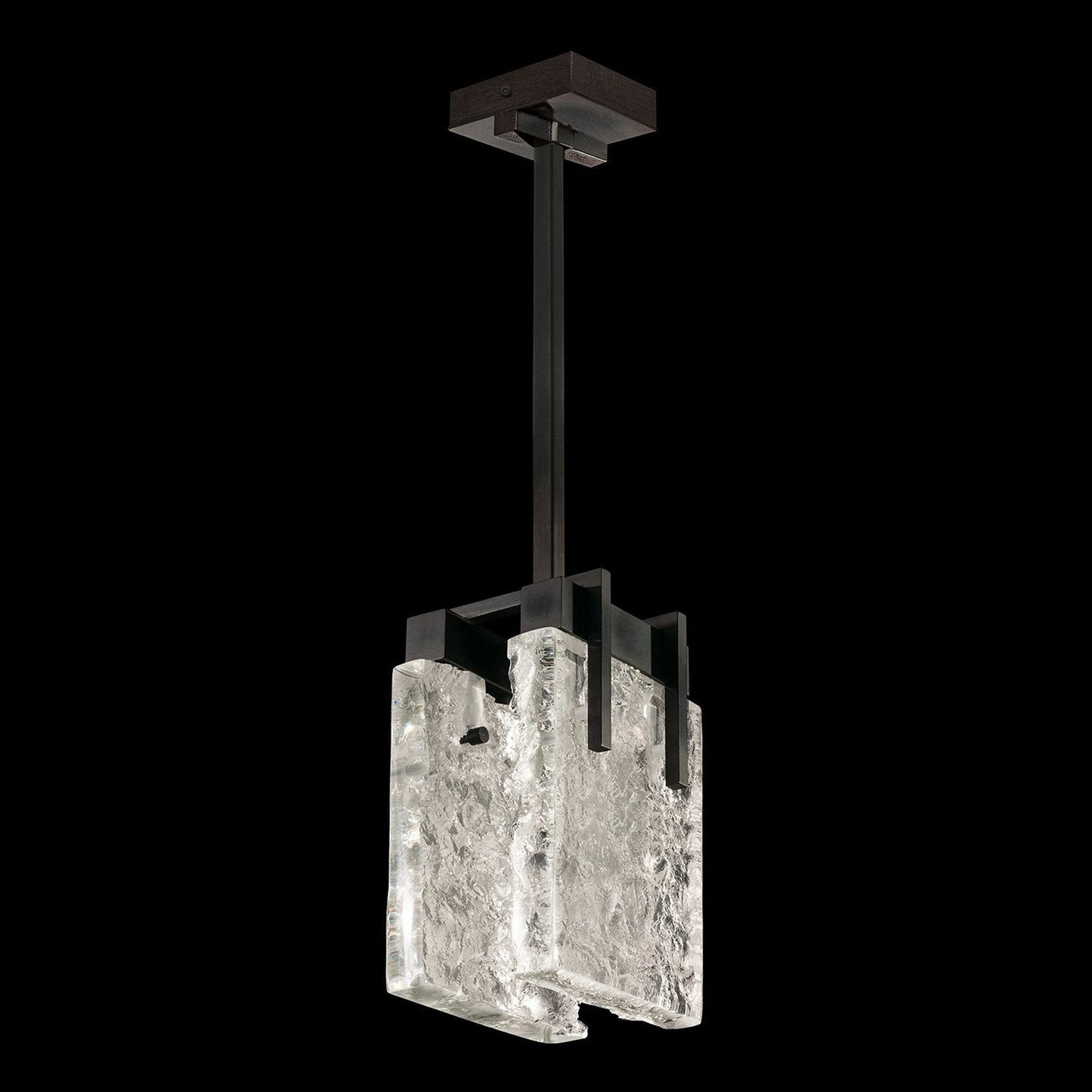 7.75-Inch Textured Cast Crystal Pendant Light / Black / Clear