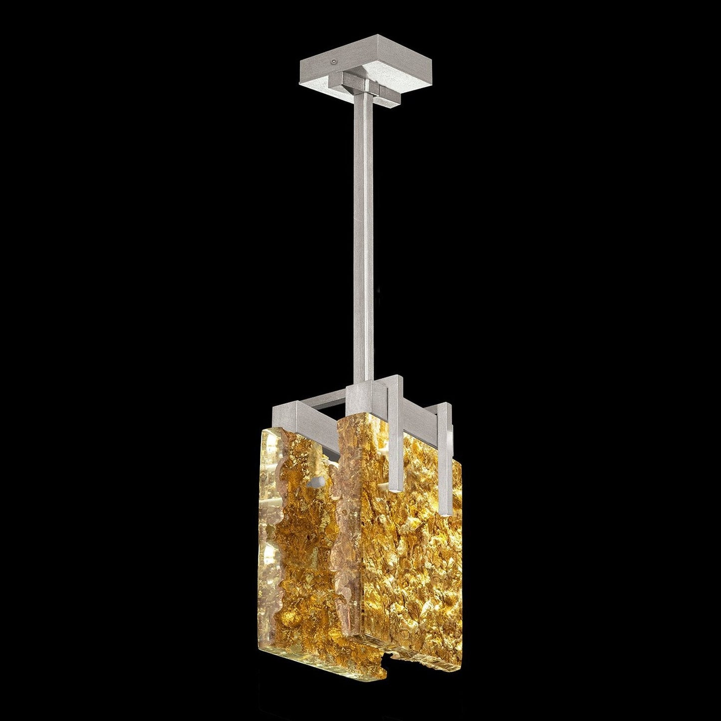 7.75-Inch Textured Cast Crystal Pendant Light / Black / Rake Clear