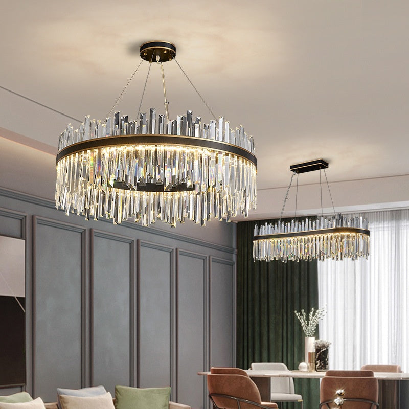 Black Gold Copper LED Crystal Chandelier / Black rubbing gold / 60x30cm