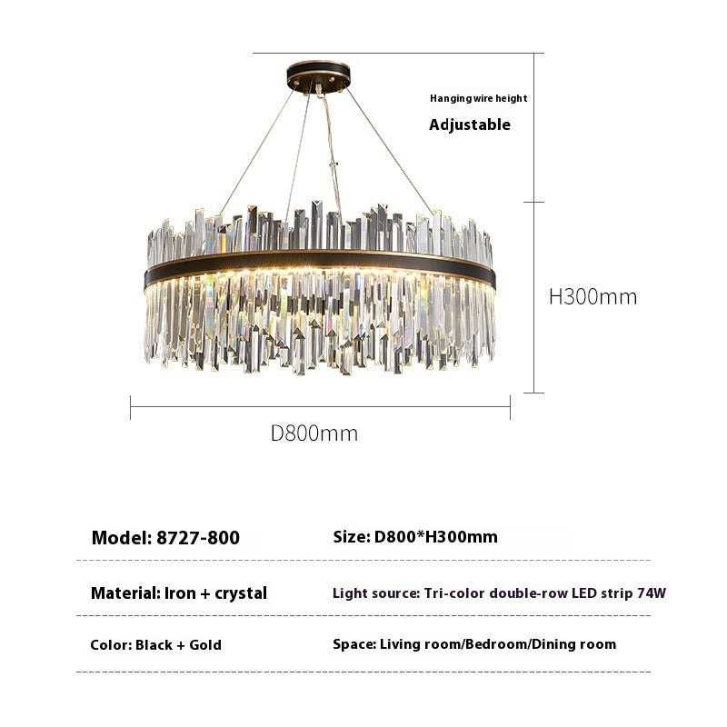 Black Gold Copper LED Crystal Chandelier / Black rubbing gold / 80x30cm