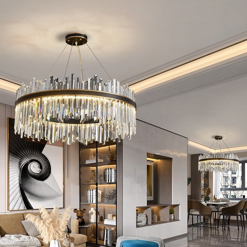 Black Gold Copper LED Crystal Chandelier / Black rubbing gold / 100x30cm