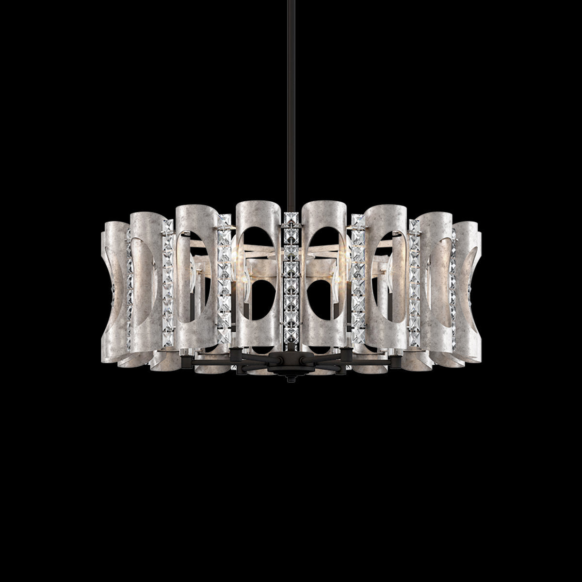 Geometric Cylinder Crystal Pendant Light / Antique Silver