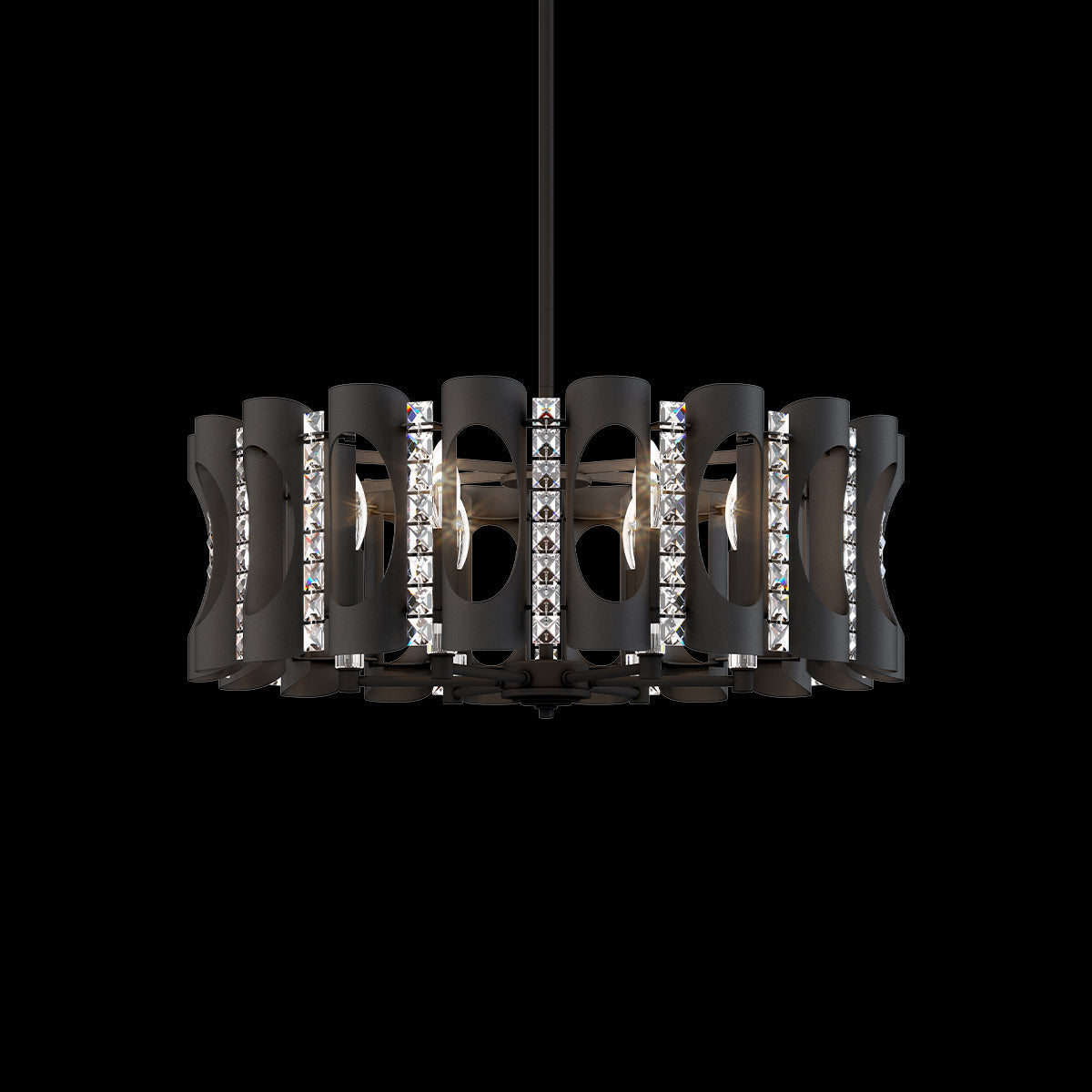 Geometric Cylinder Crystal Pendant Light / Black