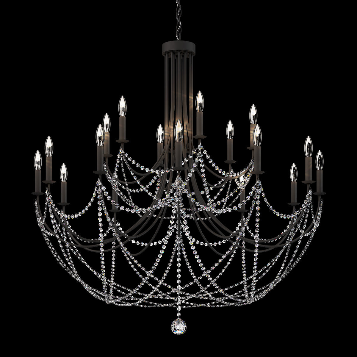 Heirloom Gold Draped Crystal Chandelier / Black