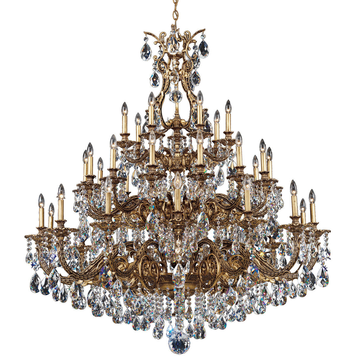 Large Heirloom Gold Rococo Crystal Chandelier / Parchment Gold / Clear Heritage Crystal