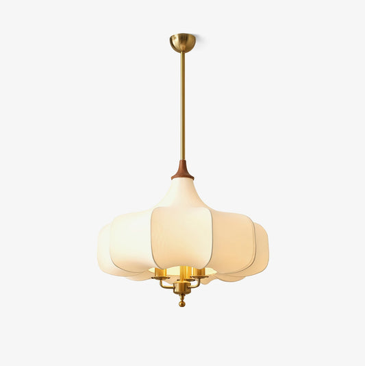 Layered White Fabric Wood Pendant Light / ∅ 19.7″ x H 18.9″ / Dia 50cm x H 48cm / Rod / Patterned