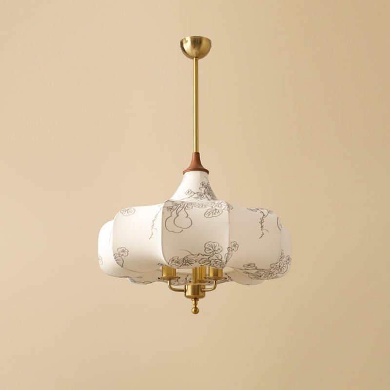 Layered White Fabric Wood Pendant Light