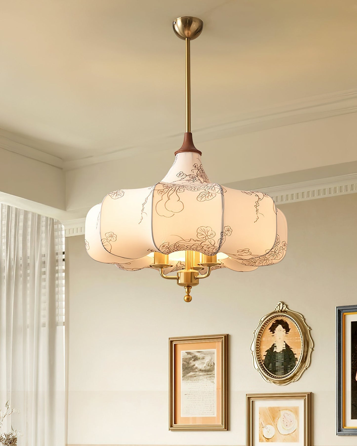 Layered White Fabric Wood Pendant Light / ∅ 19.7″ x H 18.9″ / Dia 50cm x H 48cm / Rod / Plain