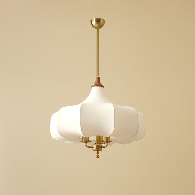 Layered White Fabric Wood Pendant Light / ∅ 23.6″ x H 19.7″ / Dia 60cm x H 50cm / Chain / Plain