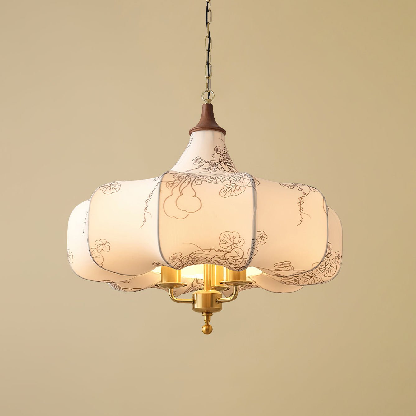Layered White Fabric Wood Pendant Light