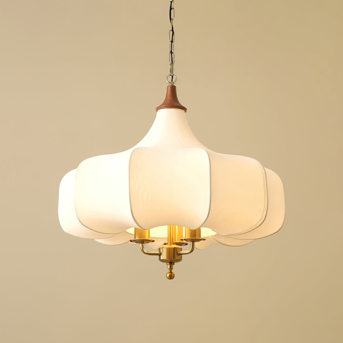 Layered White Fabric Wood Pendant Light