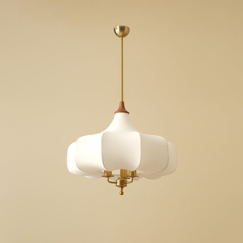 Layered White Fabric Wood Pendant Light / ∅ 23.6″ x H 19.7″ / Dia 60cm x H 50cm / Chain / Patterned