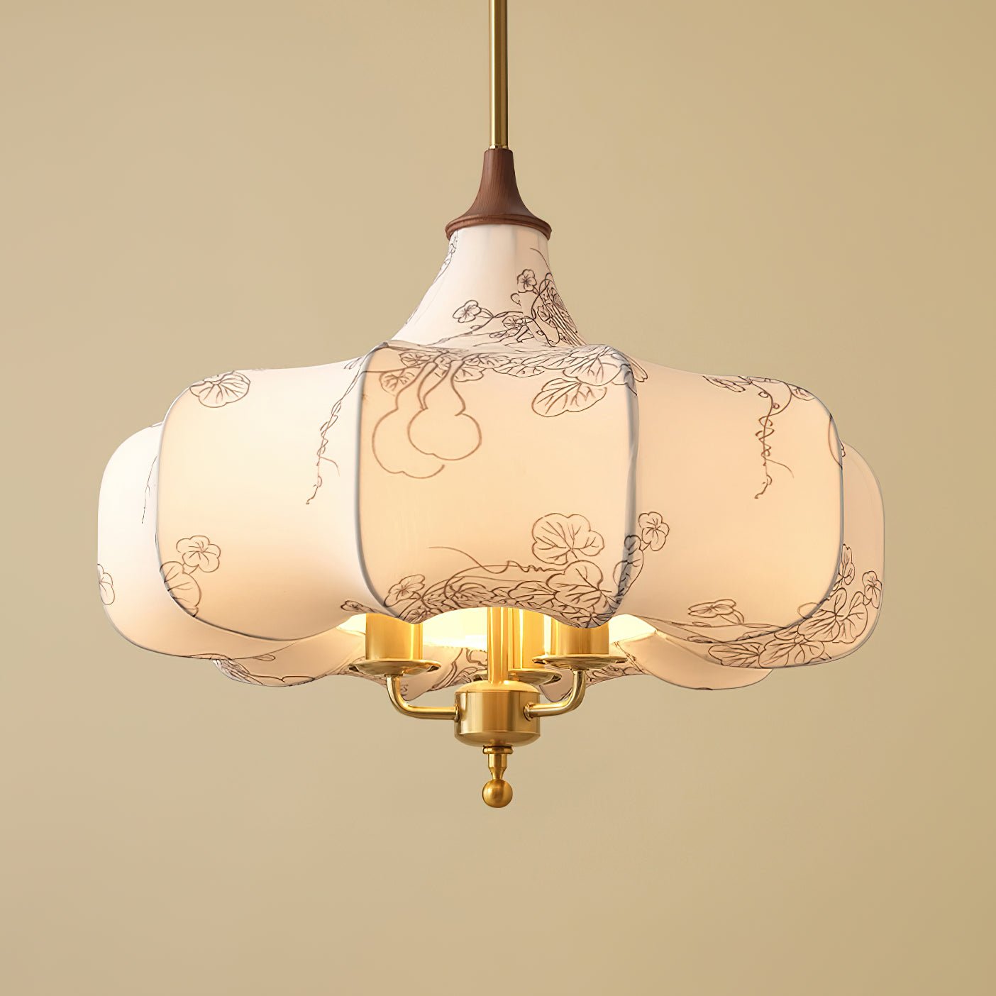Layered White Fabric Wood Pendant Light