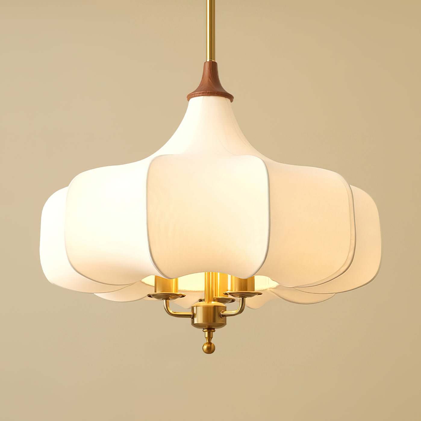 Layered White Fabric Wood Pendant Light