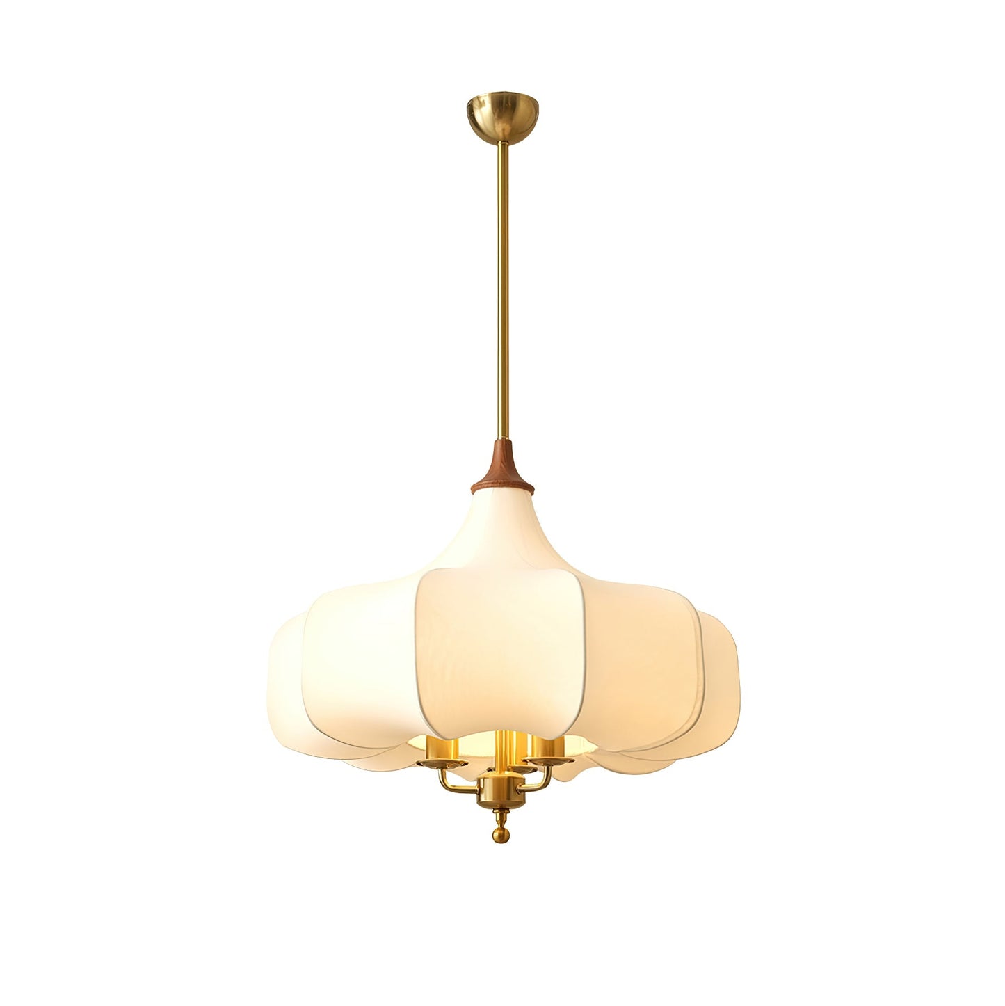 Layered White Fabric Wood Pendant Light