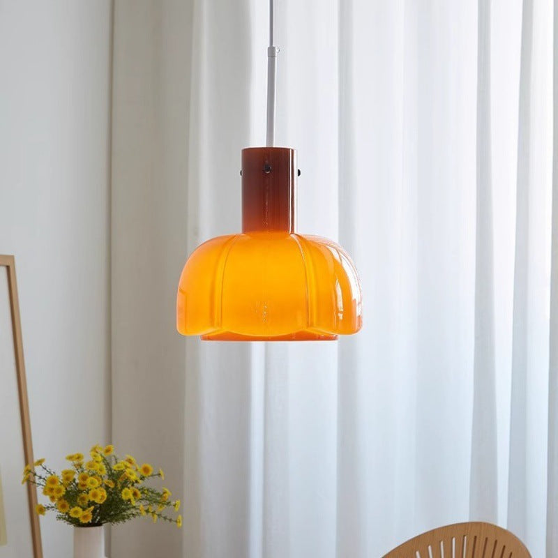 Retro Coloured Glass Bud Pendant Light / E27 Tricolor Light / Caramel