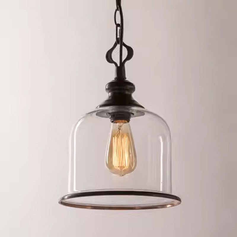 Retro Glass 1- or 3-Light Chandelier / Large Iron