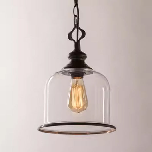 Retro Glass 1- or 3-Light Chandelier / Large Iron