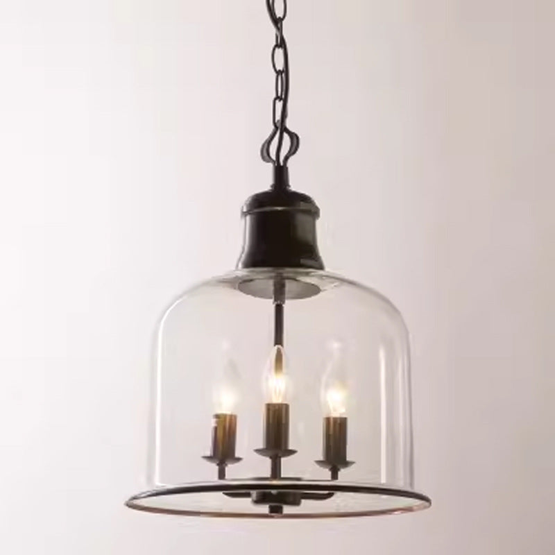 Retro Glass 1- or 3-Light Chandelier / Large Iron Warm Light