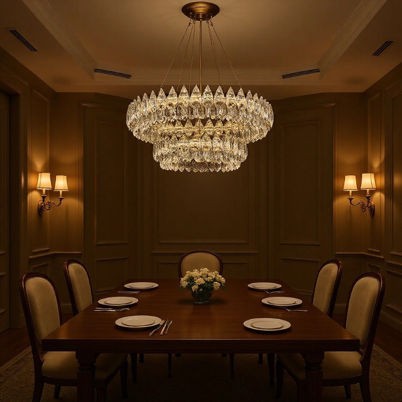 Single or Double Layer Crystal Chandelier / Tricolor Light / 600 Single Layer